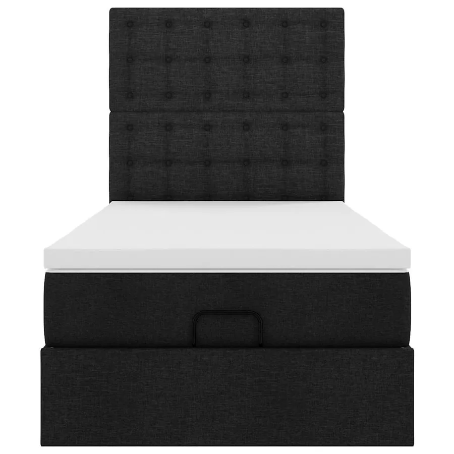 Lit ottoman avec matelas noir 100x200 cm tissu - 7
