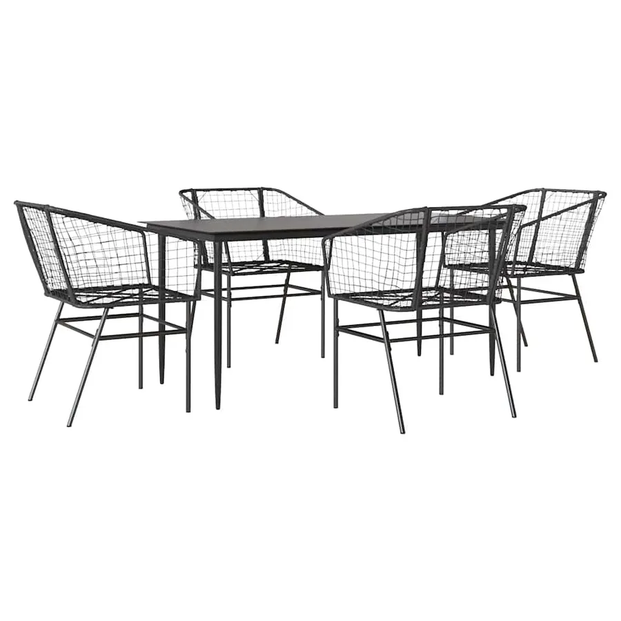Ensemble à manger de jardin 5 pcs noir résine tressée verre - 2