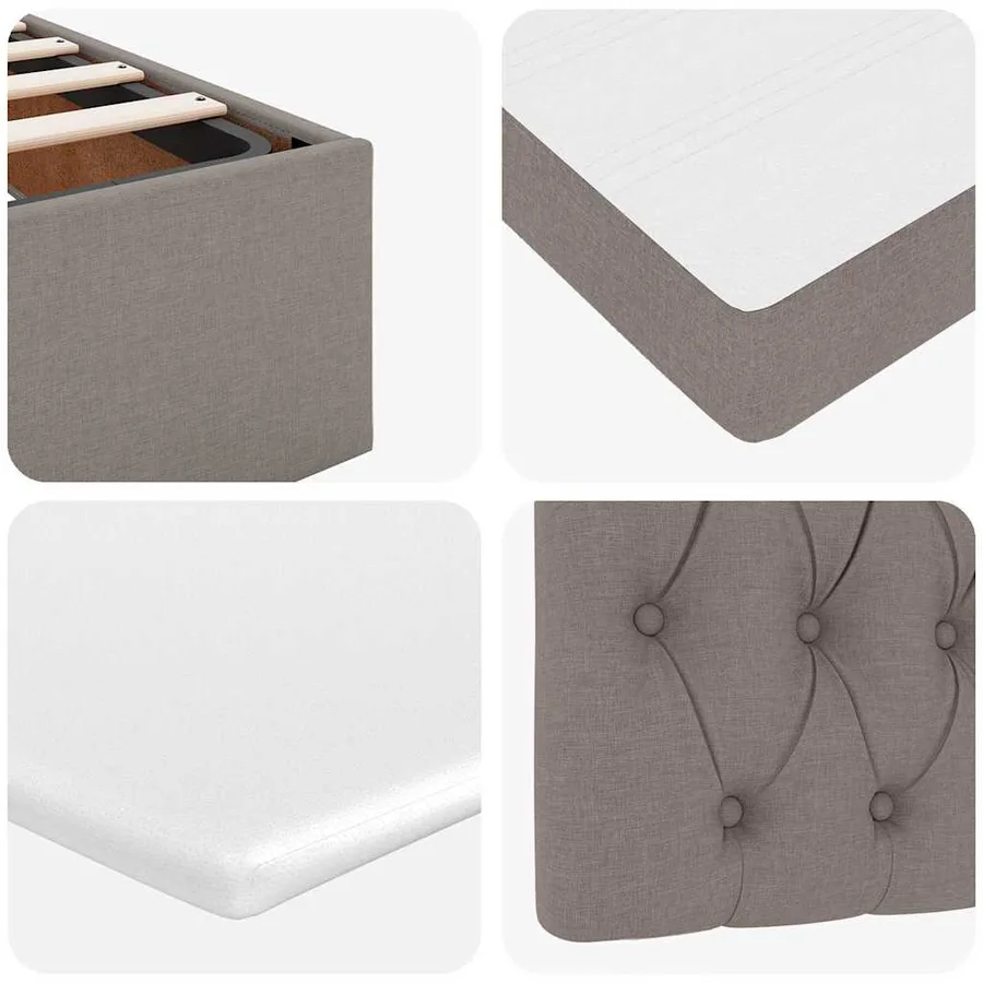 Cadre de lit ottoman avec matelas taupe 200x200cm tissu - 14