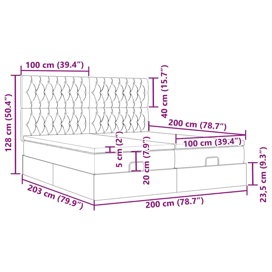 Cadre de lit ottoman avec matelas taupe 200x200cm tissu - 18