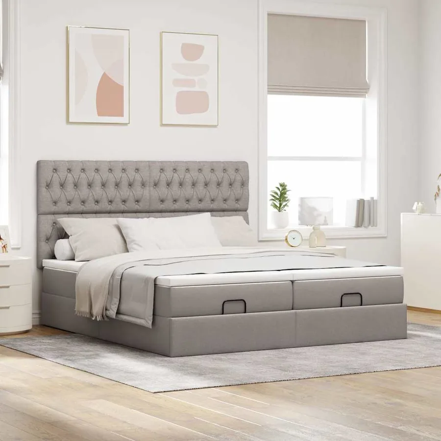 Cadre de lit ottoman avec matelas taupe 200x200cm tissu - 4