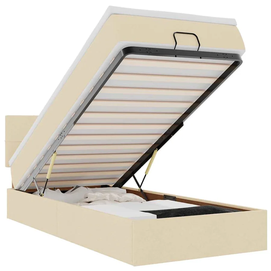 Lit ottoman avec matelas crème 100x200 cm tissu - 2