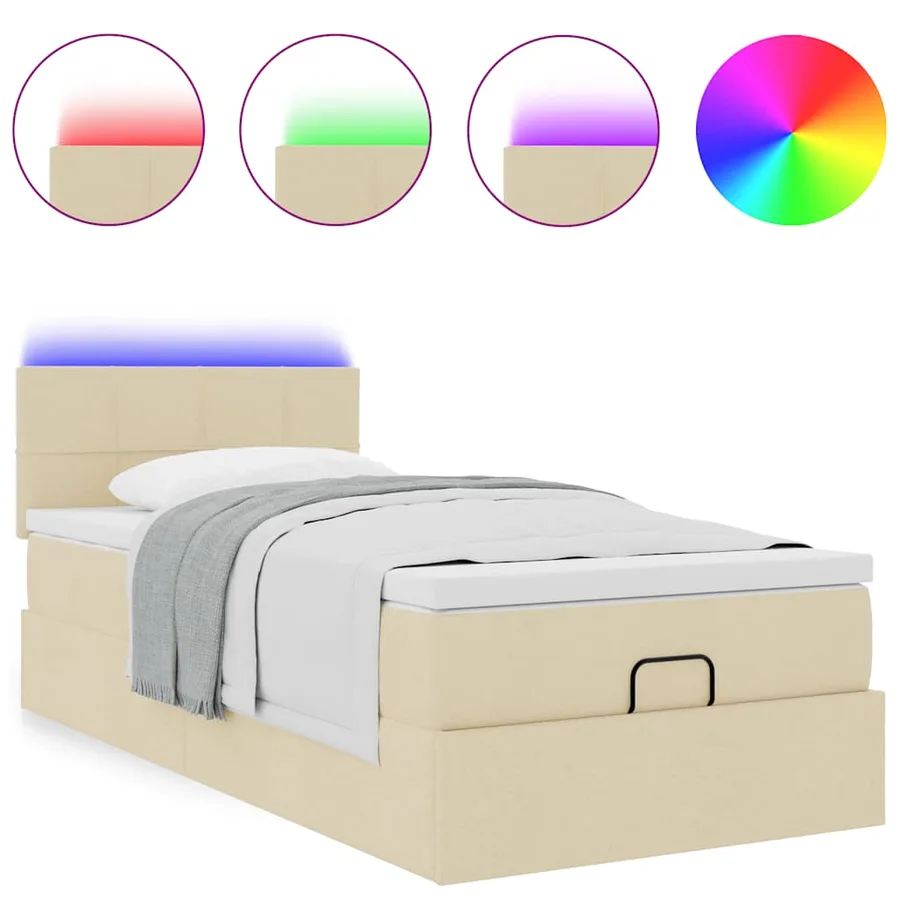Lit ottoman avec matelas crème 100x200 cm tissu - 5