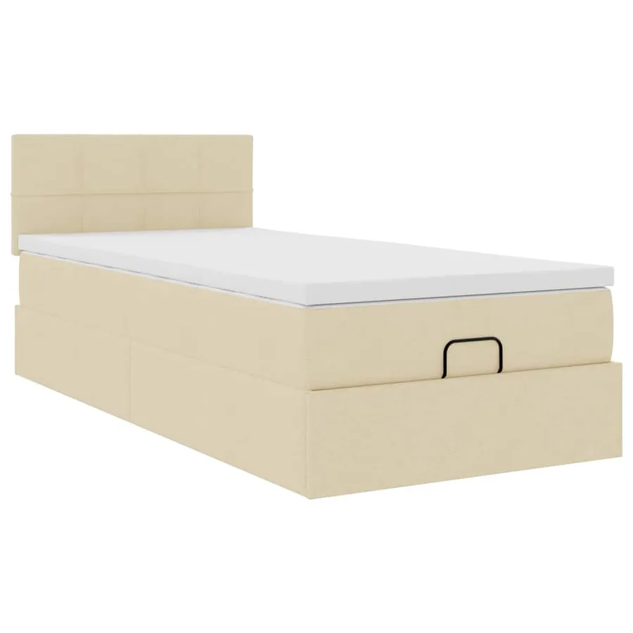 Lit ottoman avec matelas crème 100x200 cm tissu - 7