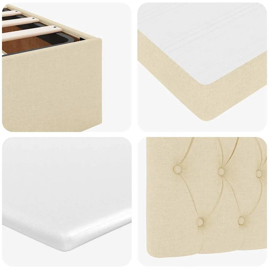Cadre de lit ottoman avec matelas crème 200x200cm tissu - 15