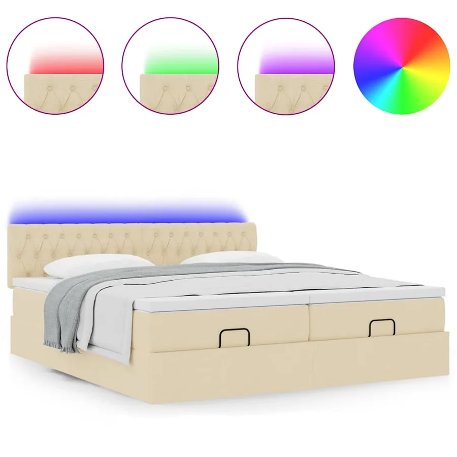Cadre de lit ottoman avec matelas crème 200x200cm tissu - 5