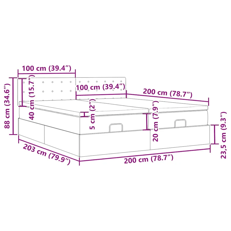 Cadre de lit ottoman avec matelas crème 200x200cm tissu - 18