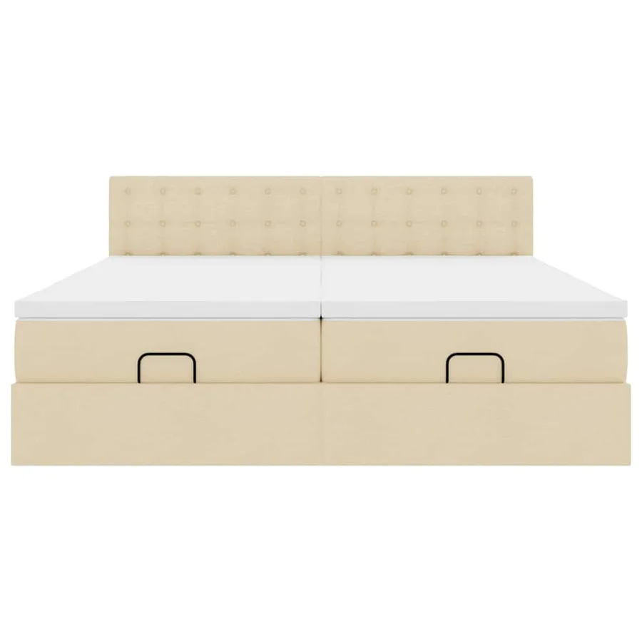Cadre de lit ottoman avec matelas crème 200x200cm tissu - 8