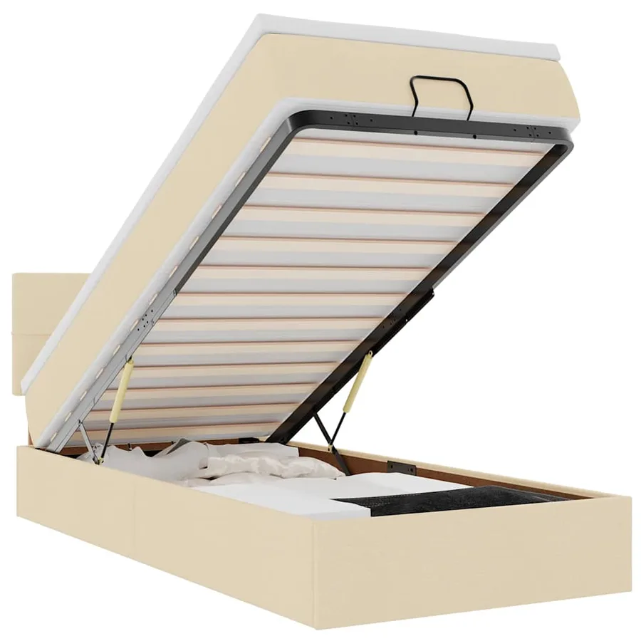 Lit ottoman avec matelas crème 100x200 cm tissu - 2