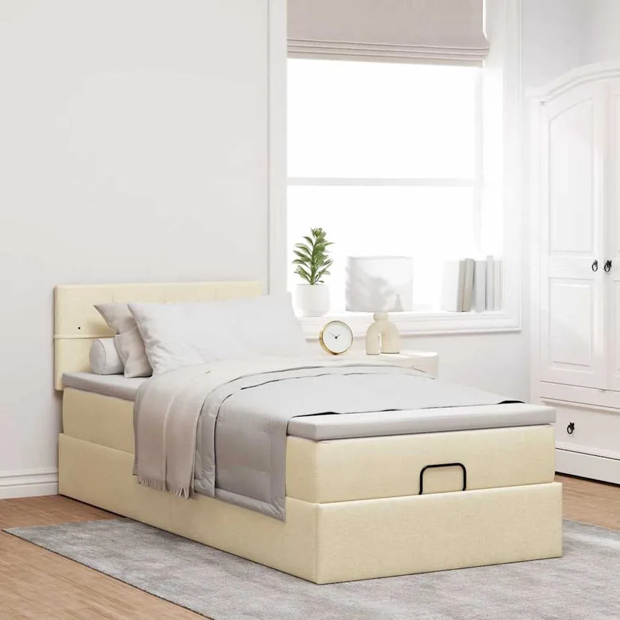 Lit ottoman avec matelas crème 100x200 cm tissu - 3