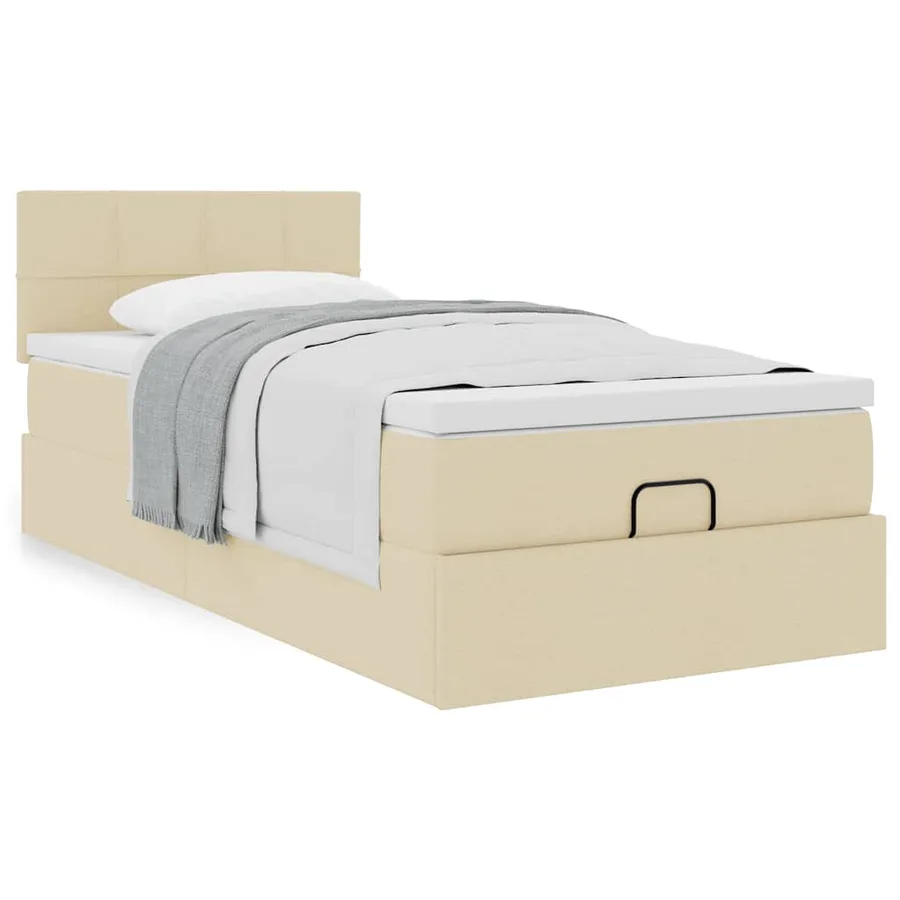 Lit ottoman avec matelas crème 100x200 cm tissu - 4
