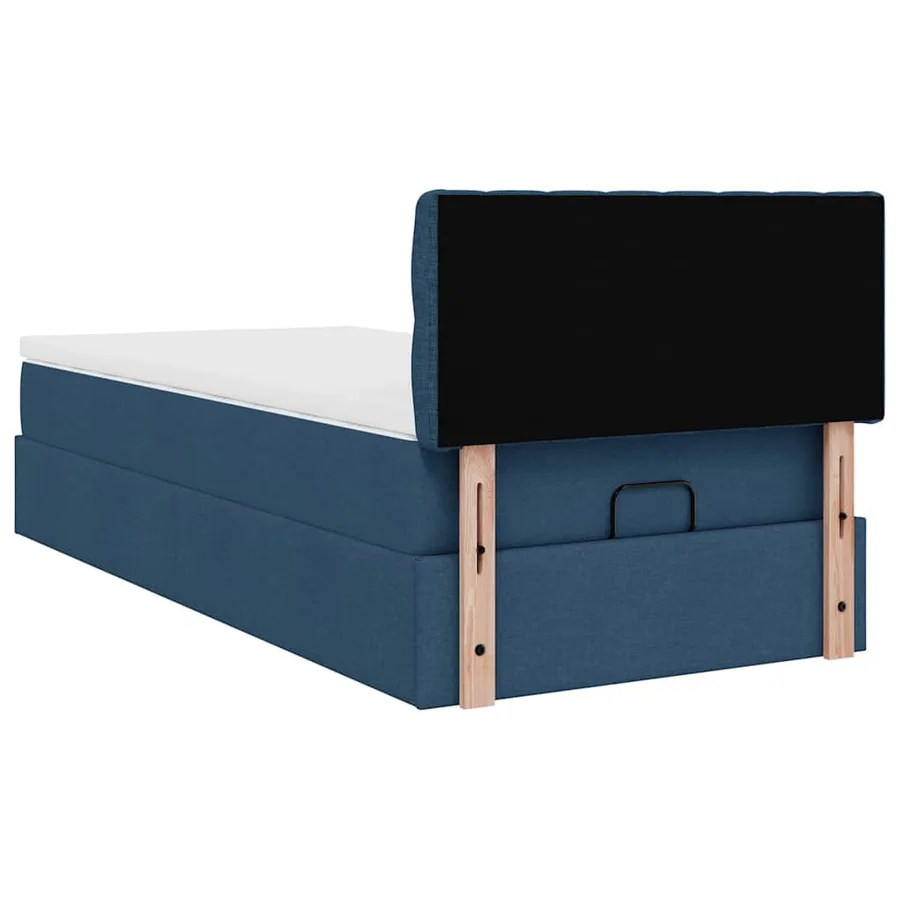 Lit ottoman avec matelas bleu 100x200 cm tissu - 11