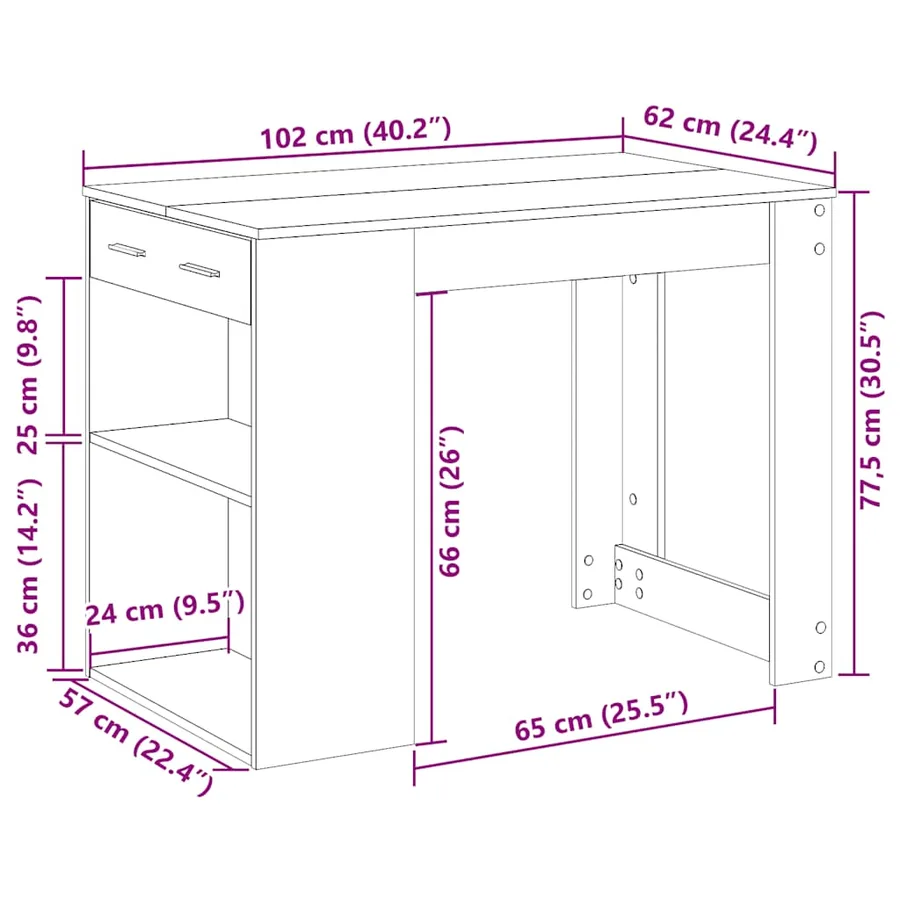 Bureau avec tiroir et étagère blanc bois d'ingénierie - 10