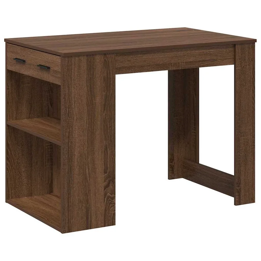 Bureau avec tiroir et étagère chêne marron bois d'ingénierie - 2