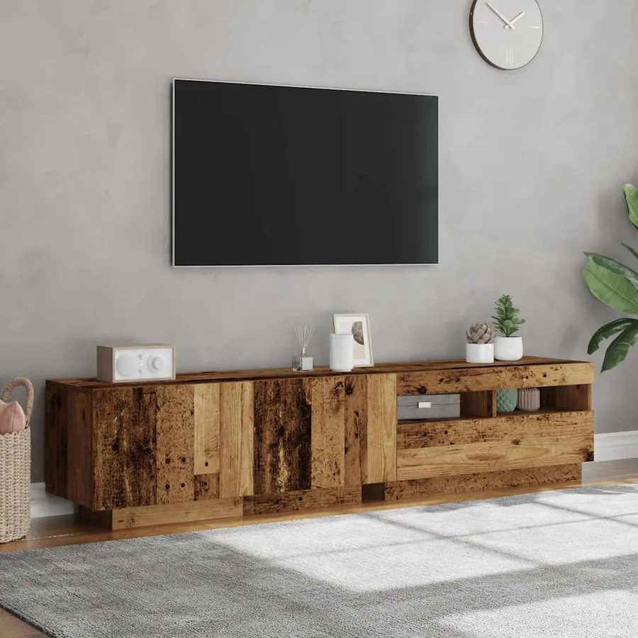 Meuble TV avec lumières LED vieux bois bois d'ingénierie - 4