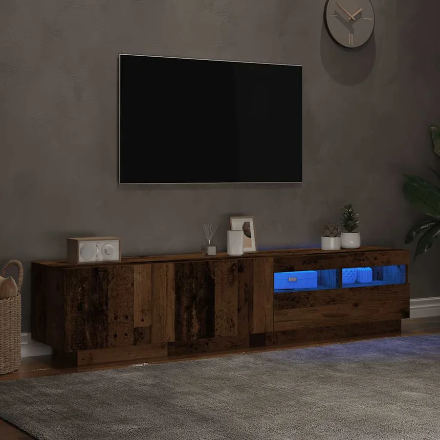 Meuble TV avec lumières LED vieux bois bois d'ingénierie - 5