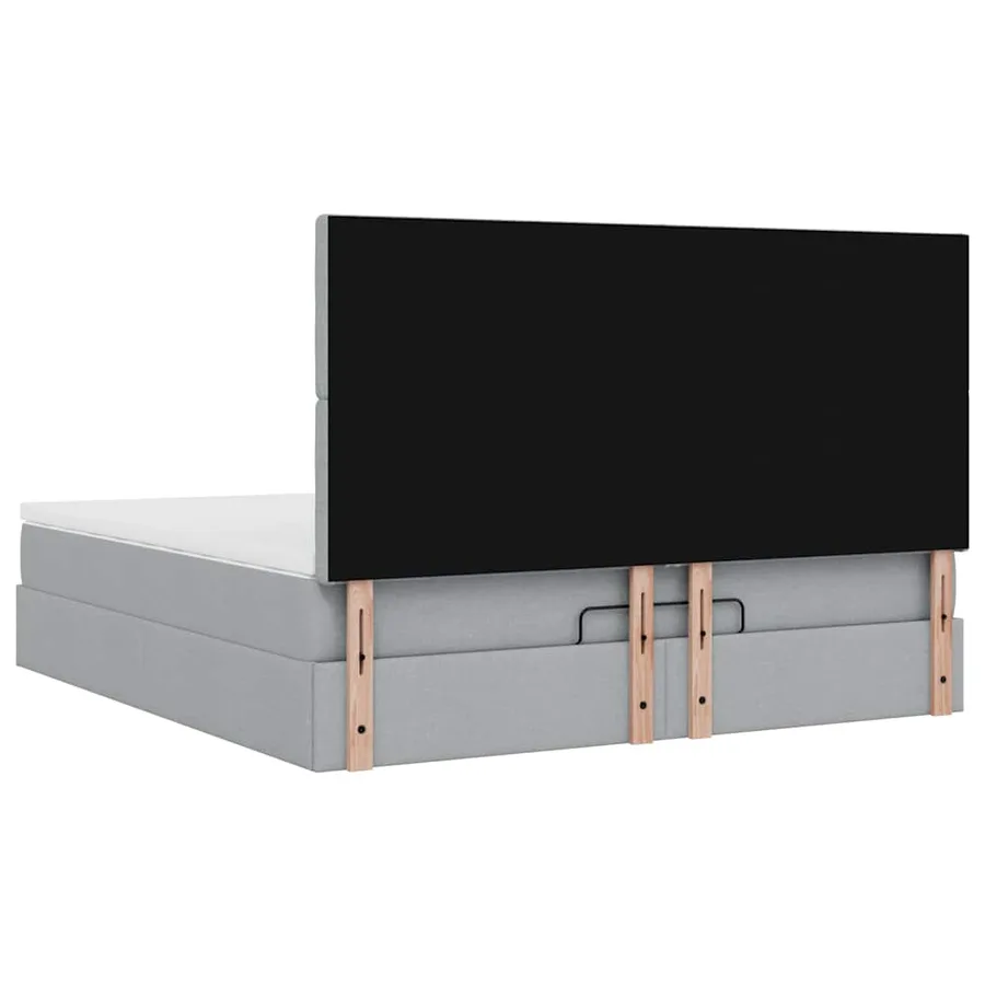 Cadre de lit ottoman et matelas gris clair 160x200cm tissu - 11