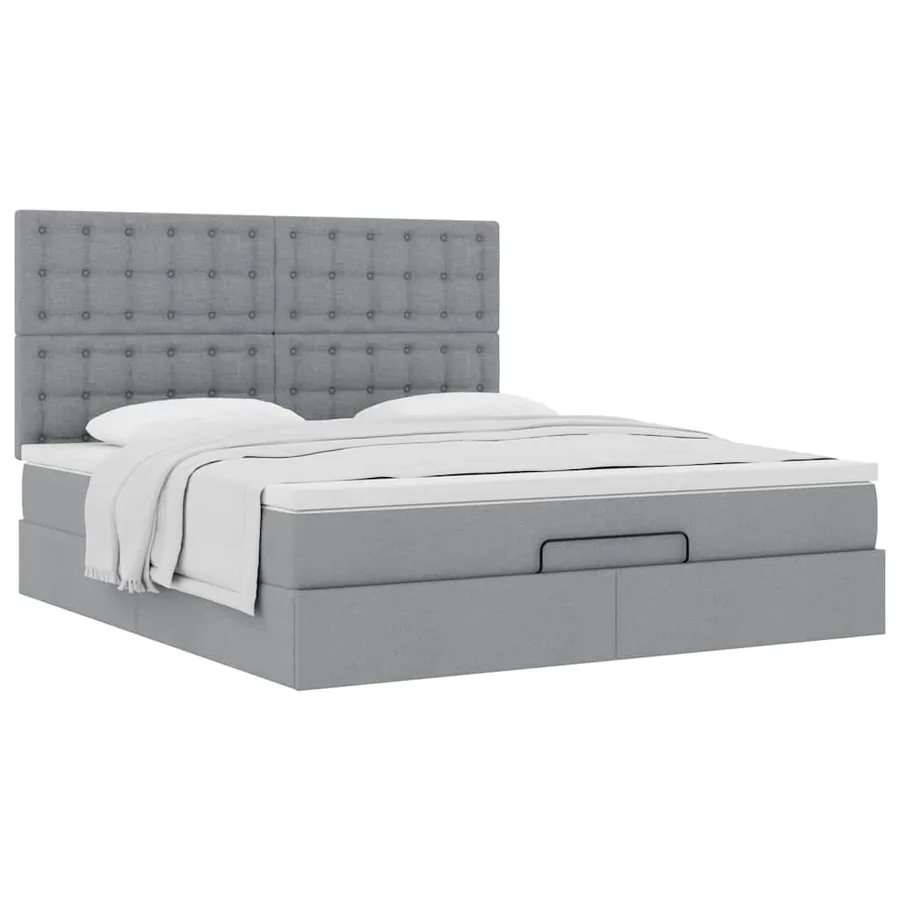 Cadre de lit ottoman et matelas gris clair 160x200cm tissu - 5