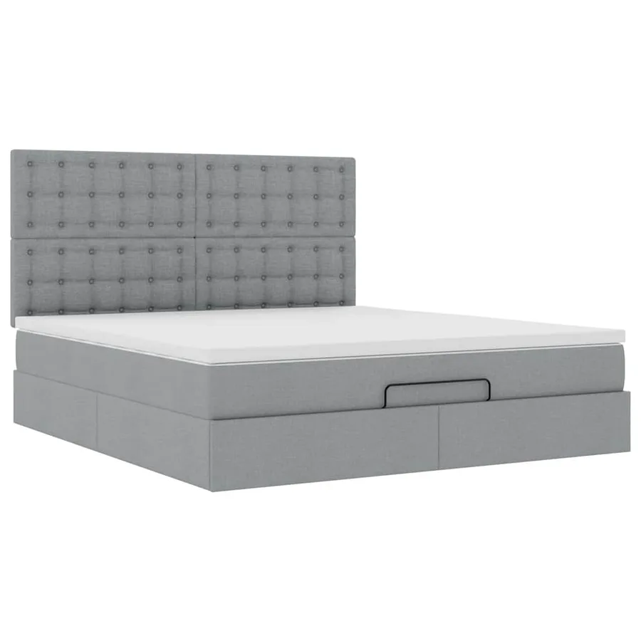 Cadre de lit ottoman et matelas gris clair 160x200cm tissu - 6