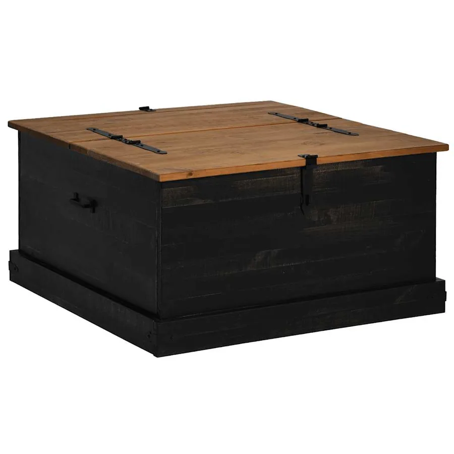 Coffre de rangement HALDEN noir 91x91x47 cm bois massif pin - 2