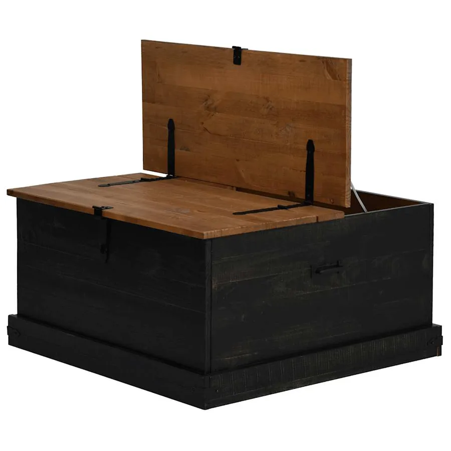 Coffre de rangement HALDEN noir 91x91x47 cm bois massif pin - 5