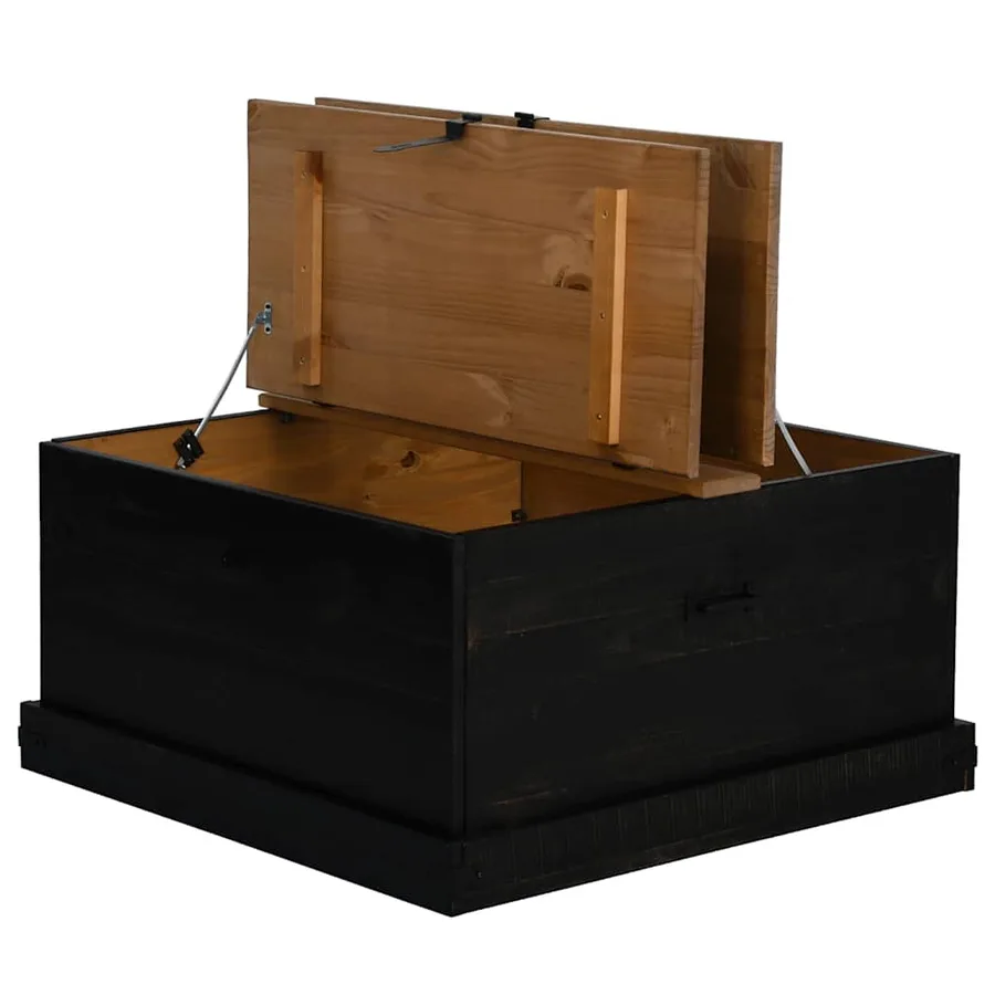 Coffre de rangement HALDEN noir 91x91x47 cm bois massif pin - 6