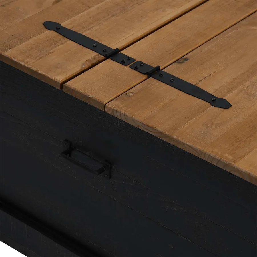 Coffre de rangement HALDEN noir 91x91x47 cm bois massif pin - 8