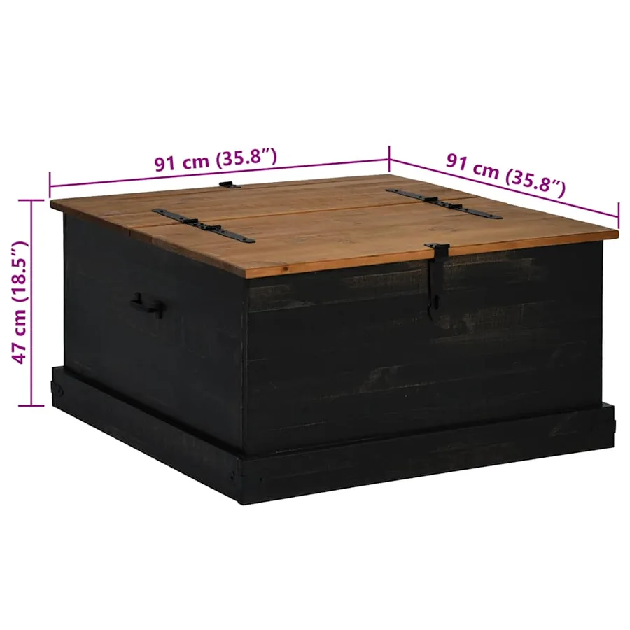 Coffre de rangement HALDEN noir 91x91x47 cm bois massif pin - 9