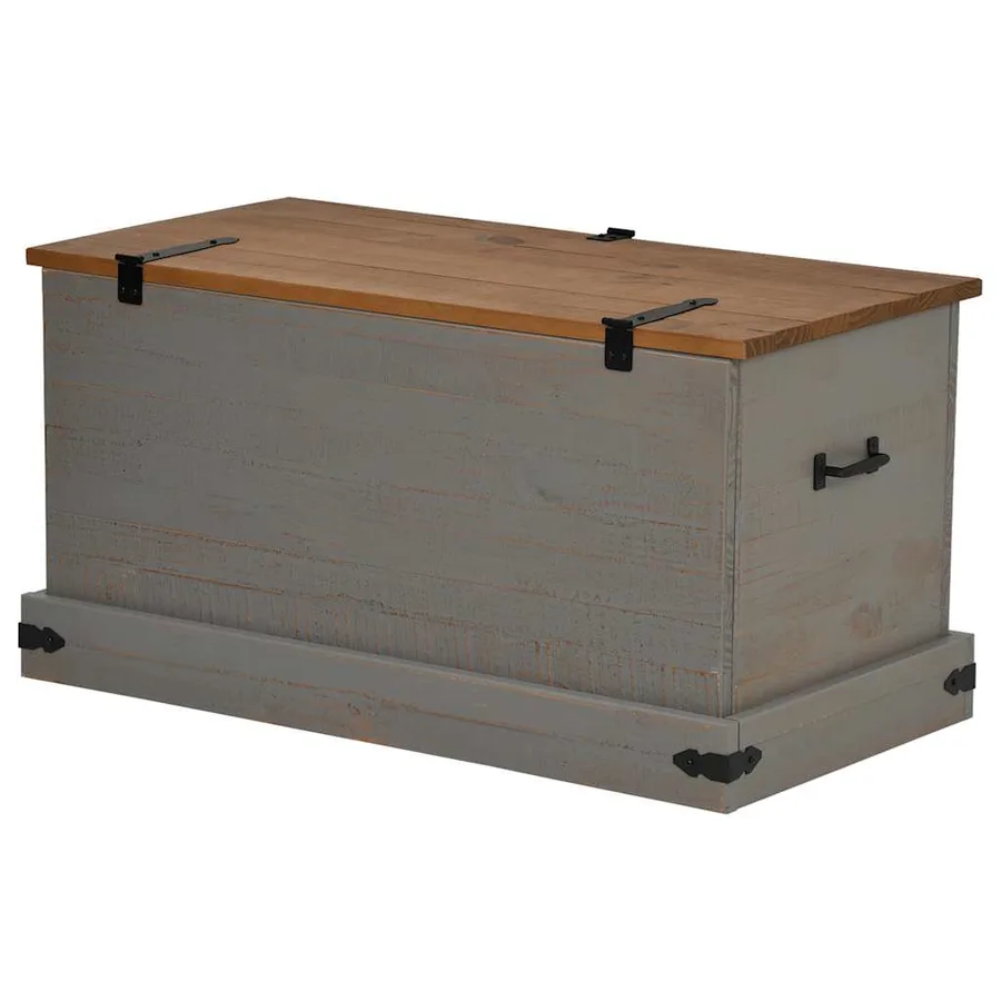 Coffre de rangement HALDEN gris 91x48x47 cm bois massif pin - 5