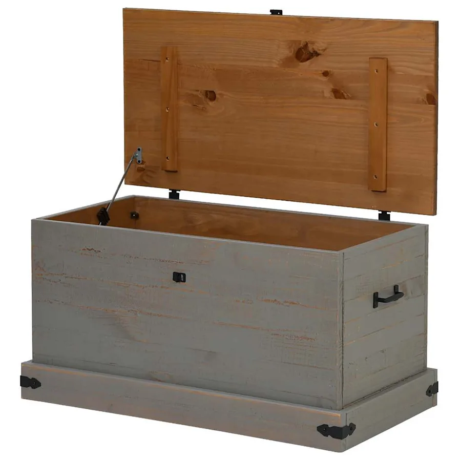 Coffre de rangement HALDEN gris 91x48x47 cm bois massif pin - 6