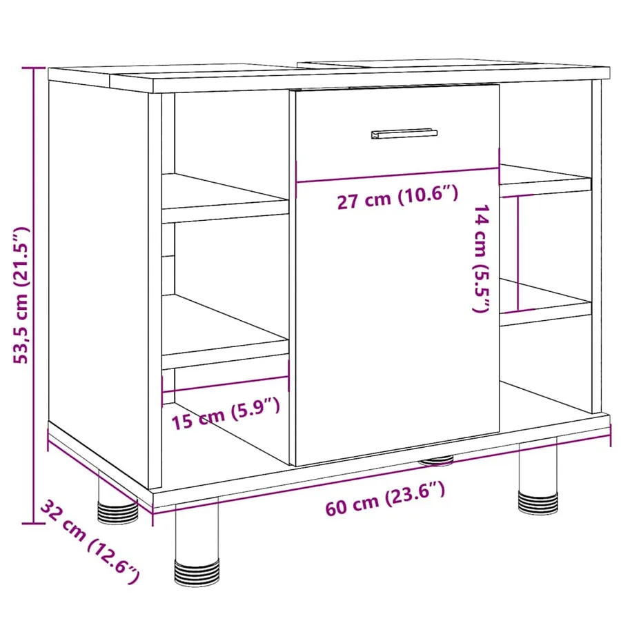 Armoire de salle de bain chêne artisanal 60x32x53,5 cm - 12