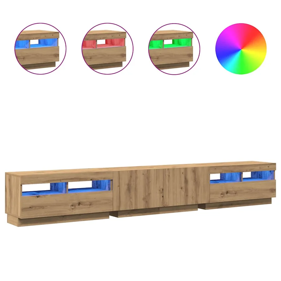 Meuble TV avec lumières LED chêne artisanal bois d'ingénierie - 2