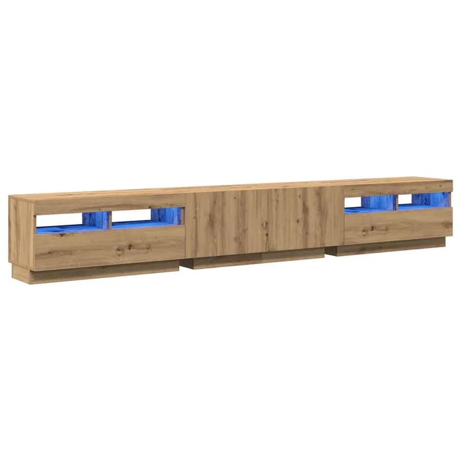 Meuble TV avec lumières LED chêne artisanal bois d'ingénierie - 3
