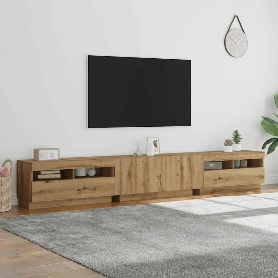 Meuble TV avec lumières LED chêne artisanal bois d'ingénierie - 4