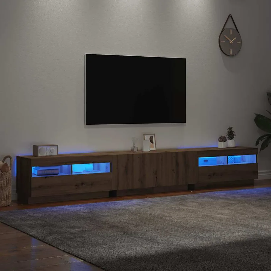 Meuble TV avec lumières LED chêne artisanal bois d'ingénierie - 5
