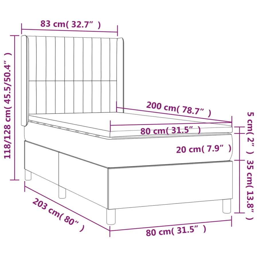 Sommier à lattes de lit matelas LED Gris foncé 80x200cm Tissu - 8