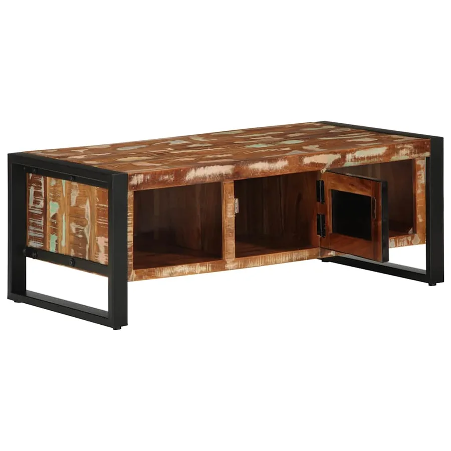 Table basse multicolore 90x50x36 cm bois de récupération massif - 10