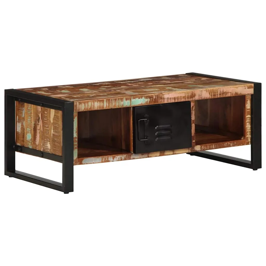 Table basse multicolore 90x50x36 cm bois de récupération massif - 2