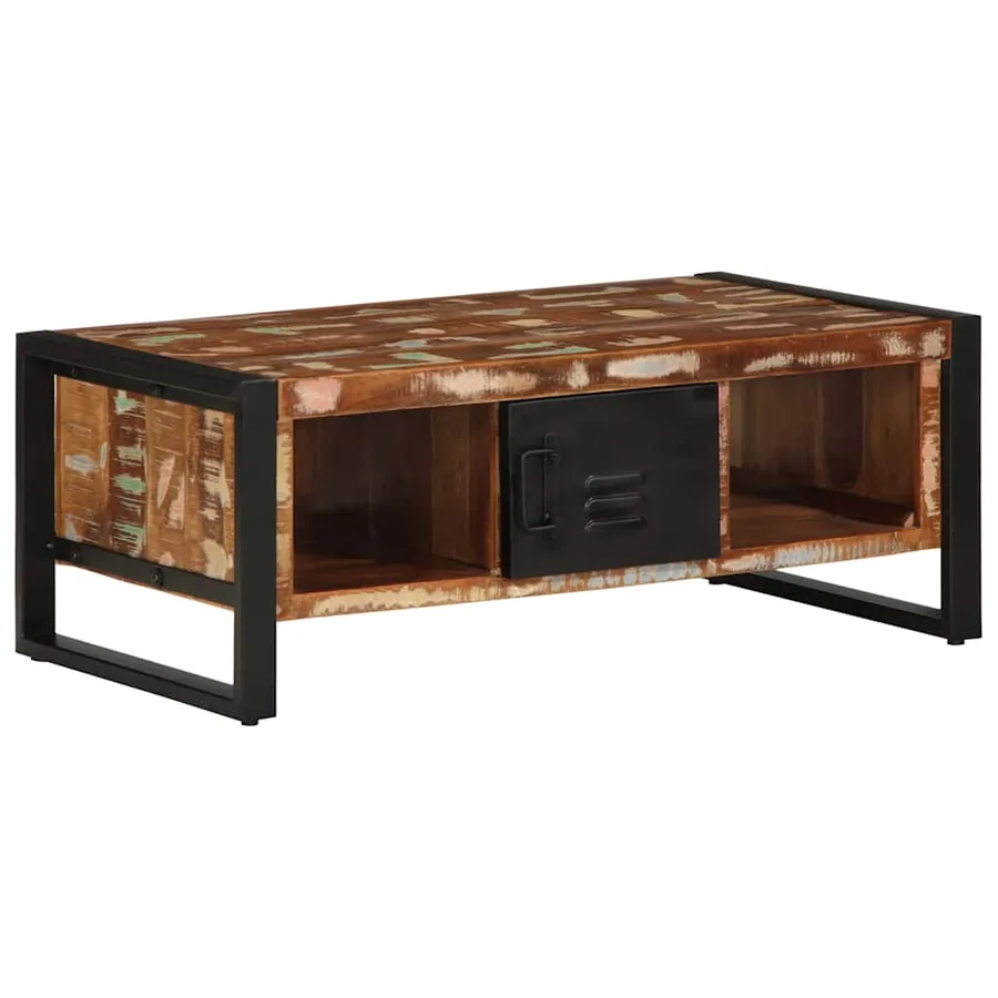 Table basse multicolore 90x50x36 cm bois de récupération massif - 9