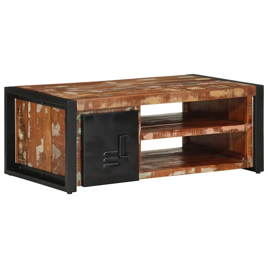 Table basse multicolore 90x50x36 cm bois de récupération massif - 2