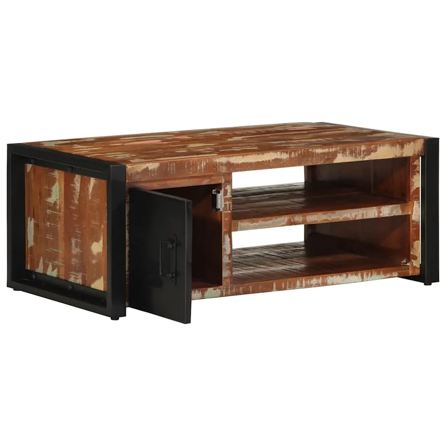 Table basse multicolore 90x50x36 cm bois de récupération massif - 4