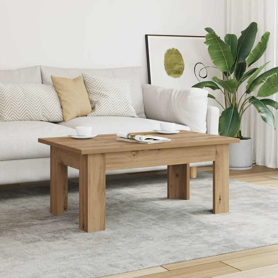 Table basse chêne artisanal 100x60x42 cm bois d'ingénierie