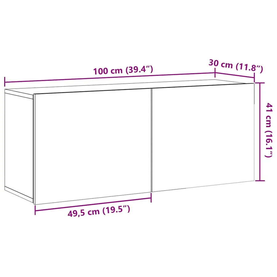Meuble TV mural vieux bois 100x30x41 cm - 11