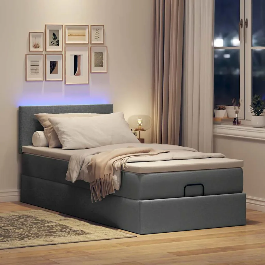 Cadre de lit ottoman avec matelas gris foncé 100x200 cm tissu - 3