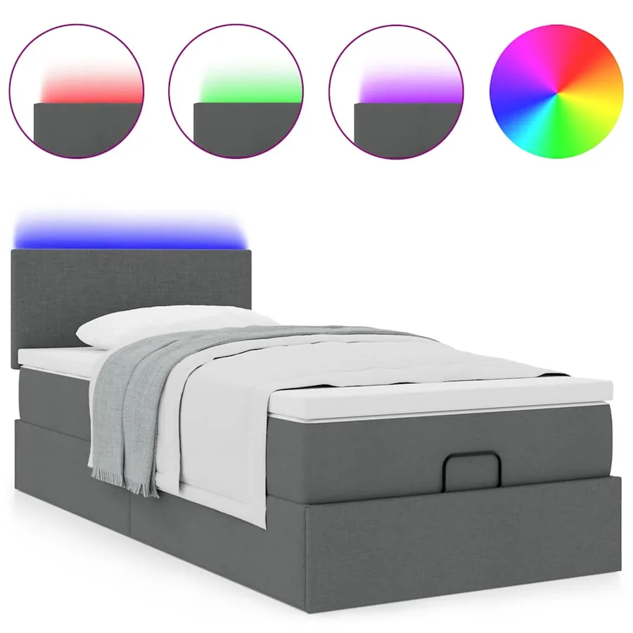 Cadre de lit ottoman avec matelas gris foncé 100x200 cm tissu - 5
