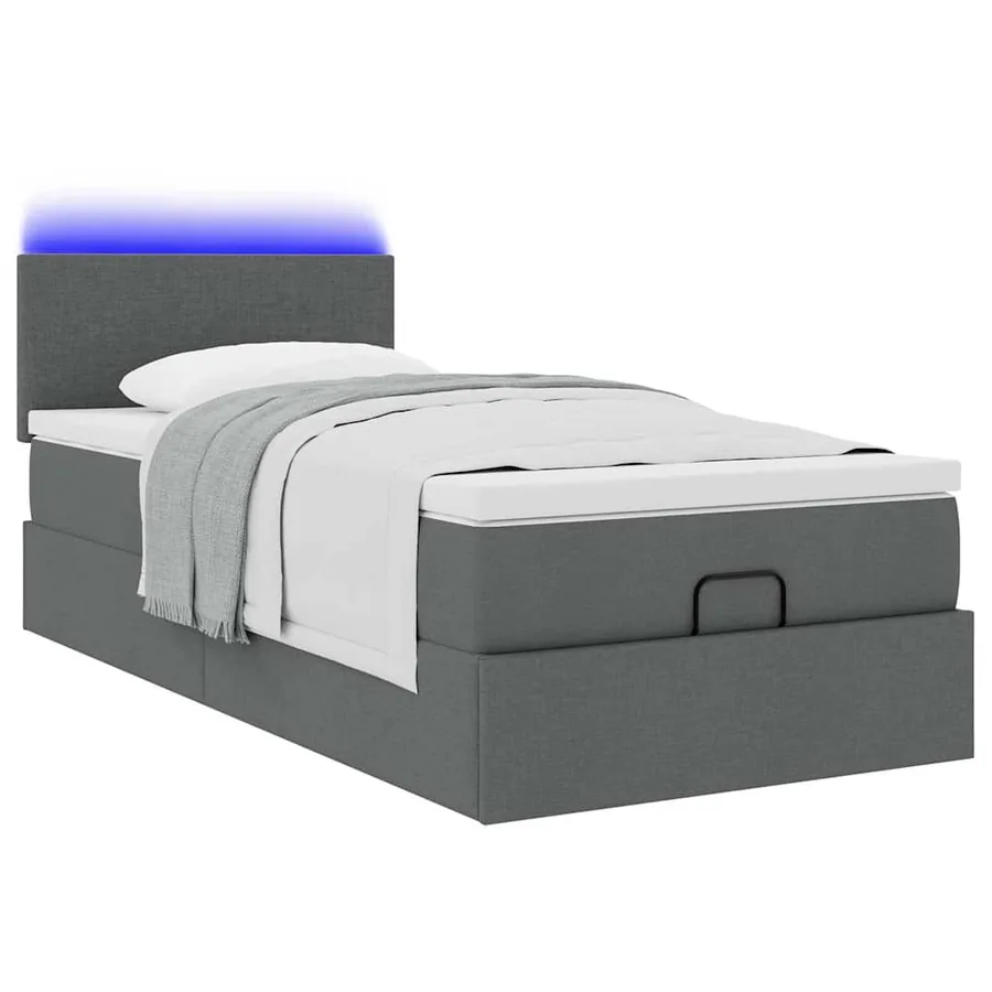 Cadre de lit ottoman avec matelas gris foncé 100x200 cm tissu - 6