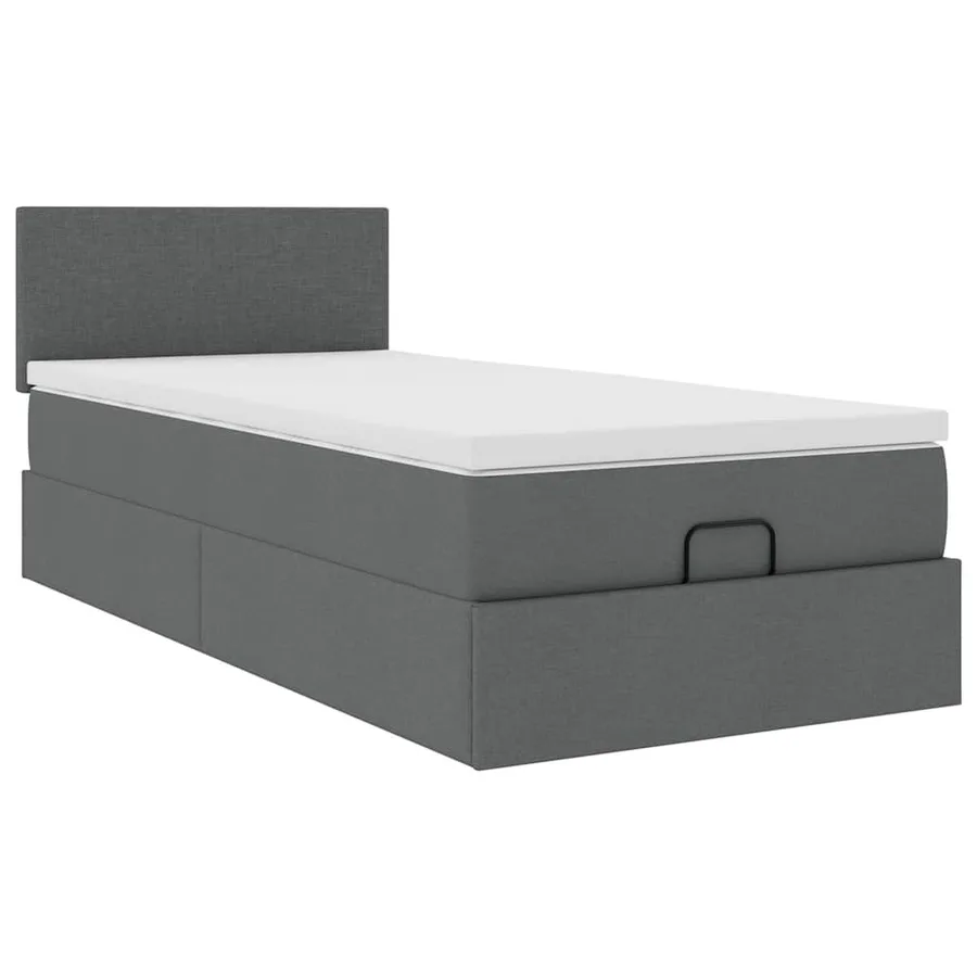 Cadre de lit ottoman avec matelas gris foncé 100x200 cm tissu - 7