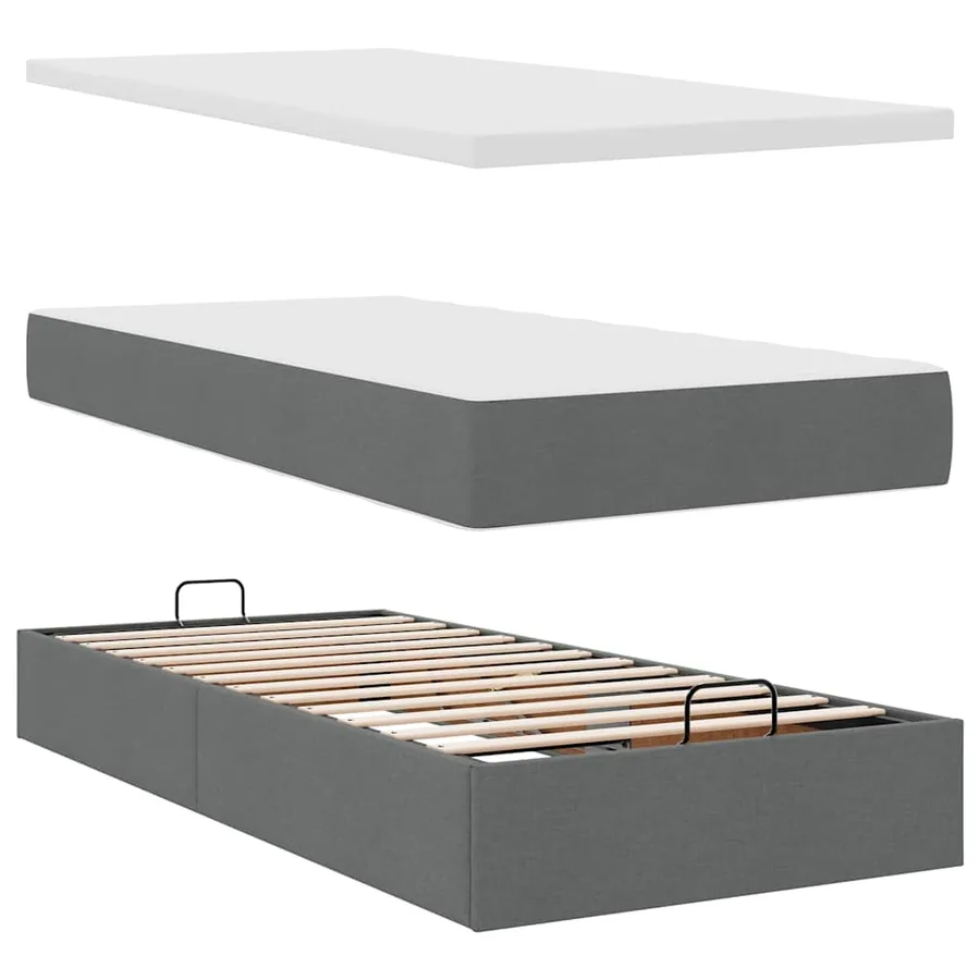 Cadre de lit ottoman avec matelas gris foncé 100x200 cm tissu - 9