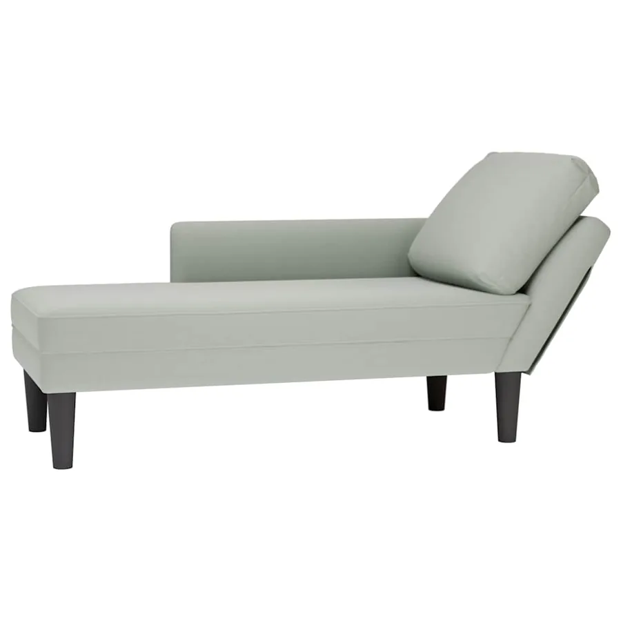 Fauteuil long et coussin et accoudoir droit gris clair velours