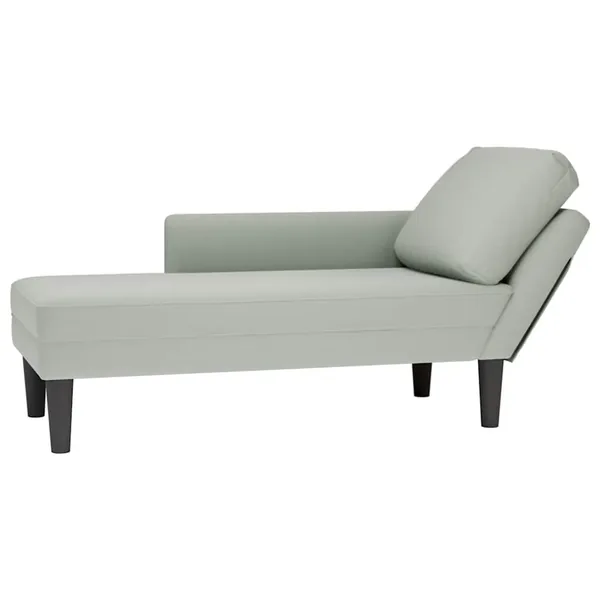 Fauteuil long et coussin et accoudoir droit gris clair velours